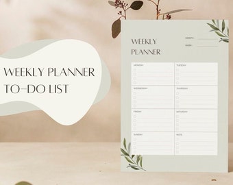 Printable Weekly Planner To-Do List in Olive | Digital Download Journal | Goodnotes, Notability, Adobe, Preview | Organise Life, Work, Study