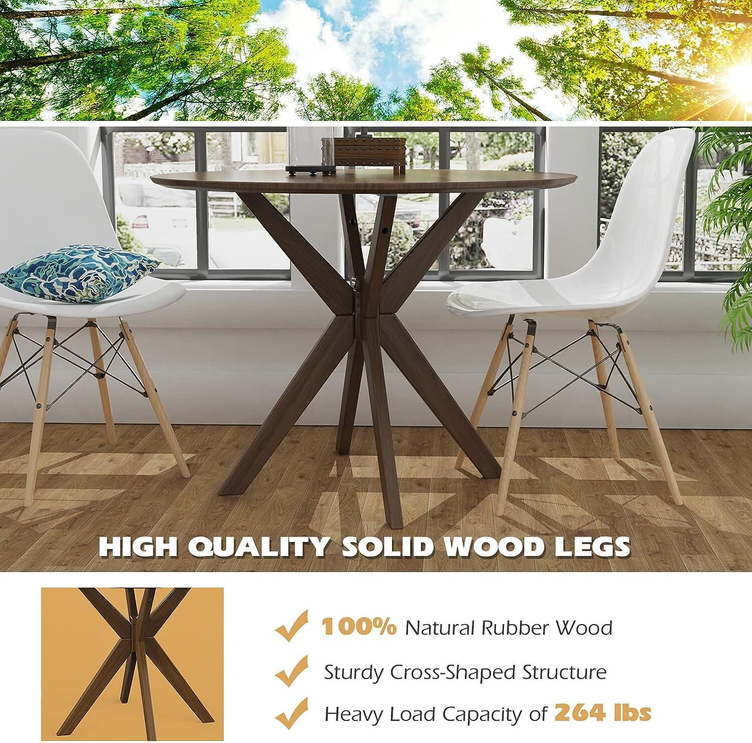 36 Inch Round Wood Dining Table Farmhouse Kitchen Table With