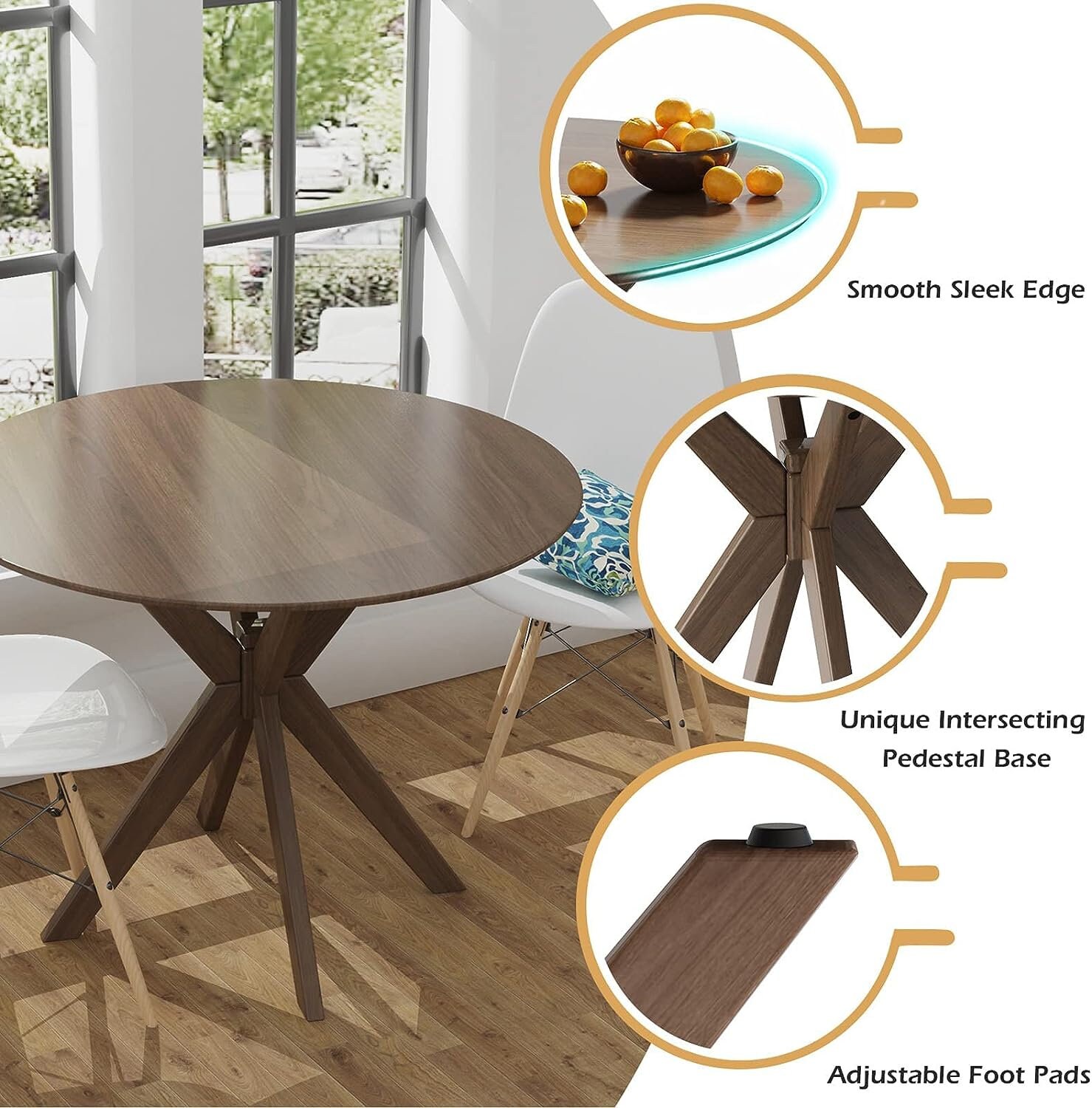 36 Inch Round Wood Dining Table Farmhouse Kitchen Table With