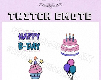 Birthday Emote Package for Twitch | 5 Static PNGs + 1 Animated GIF | 256x256 Size