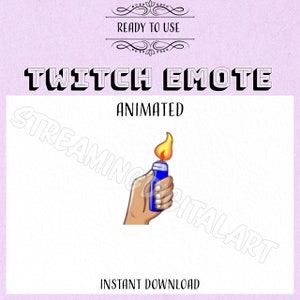 May include: Animated Twitch emote of a hand holding a blue lighter with a flame on top. The emote is titled "Twitch Emote Animated".