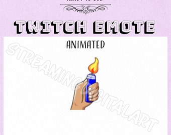 May include: Animated Twitch emote of a hand holding a blue lighter with a flame on top. The emote is titled "Twitch Emote Animated".
