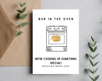 Customized Bun In The Oven Pregnancy Card | Funny Cards | Announce Pregnancy Card | Personalized Pregnancy Card | Pun Baby Announcement Card