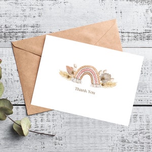 Boho Rainbow Baby Shower Thank You Card | Baby Thank You Note Cards | Baby Shower Boho Party Favors | Baby Neutral Thank You Greeting Cards, a2 size baby shower thank you cards, foldable baby neutral note cards, baby shower party favors, baby girl