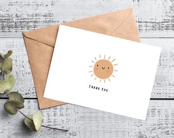 Boho Sun Baby Shower Thank You Card | Baby Thank You Note Cards | Baby Shower Cute Party Favors | Baby Neutral Thank You Greeting Cards