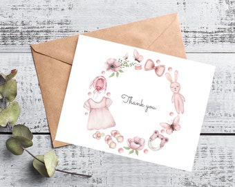 Baby Shower Thank you Cards |Set of 10/20 | Baby Thank You Cards | Baby Girl Announcement Cards | New Baby |Baby Thank You Note Cards | Girl