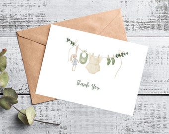 Baby Shower Thank you Cards |Set of 10/20 | Baby Clothesline Thank You Cards | Baby Girl Announcement Cards | Baby Thank You Note Cards