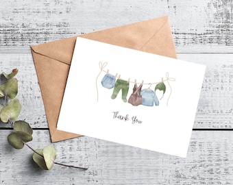 Baby Shower Thank you Cards |Set of 10/20 | Baby Clothesline Thank You Cards | Baby Boy Announcement Cards | Baby Thank You Note Cards