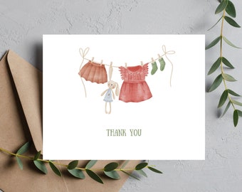 Baby Shower Thank you Cards |Set of 10/20 | Baby Clothesline Thank You Cards | Baby Girl Announcement Cards | Baby Thank You Note Cards