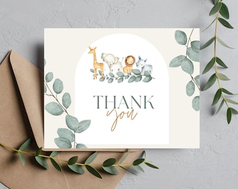 Baby Shower Thank you Cards | Set of 10/20 | Baby Jungle Theme Thank You Cards | Baby Neutral Announcement Cards | Baby Thank You Note Cards