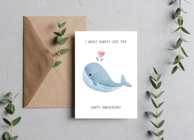 Whale Anniversary Card | I Whale Always Love You | Happy Anniversary Card | Greeting Card For Him | Pun Anniversary Card, Funny Card, Cute anniversary card, heart anniversary card, anniversary card for husband, anniversary card for boyfriend, a2 size