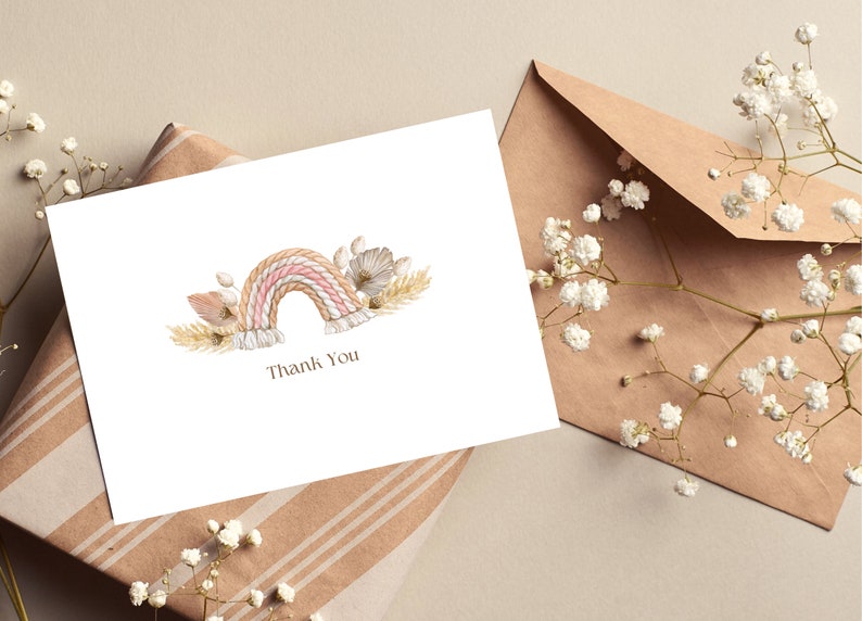 Shower Thank You Card | Baby Thank You Note Cards | Baby Shower Boho Party Favors | Baby Neutral Thank You Greeting Cards, a2 size baby shower thank you cards, foldable baby neutral note cards, baby shower party favors, baby girl