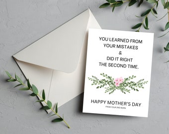 Happy Mothers Day From 2nd Born Child | Funny Mother's Day Card | Snarky Mother's Day Card From Second Born | Mom Cards | Funny Mom Card