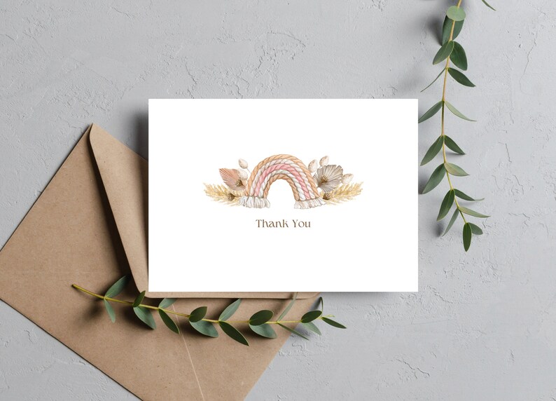 Shower Thank You Card | Baby Thank You Note Cards | Baby Shower Boho Party Favors | Baby Neutral Thank You Greeting Cards, a2 size baby shower thank you cards, foldable baby neutral note cards, baby shower party favors, baby girl