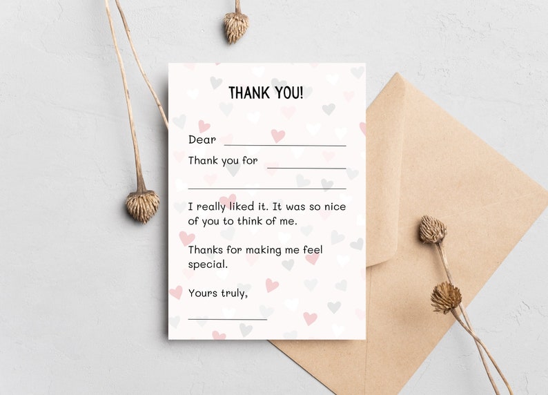 Set of Kids Thank You Card Fill in the Blanks Thank You Card for Kids ...