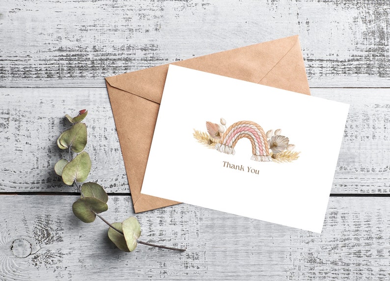 Boho Rainbow Baby Shower Thank You Card | Baby Thank You Note Cards | Baby Shower Boho Party Favors | Baby Neutral Thank You Greeting Cards, a2 size baby shower thank you cards, foldable baby neutral note cards, baby shower party favors, baby girl