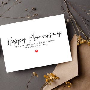 Minimalist Anniversary Card | Anniversary Greeting Card | I Have Fallen In Love Many Times Always With You | Romantic Anniversary Card