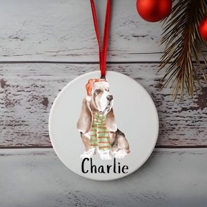 Personalized Bassett Hound Christmas Ornament: Custom Dog Name Pet Gift