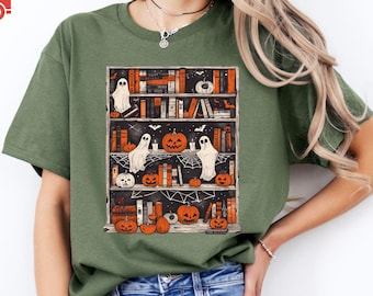 Koszulka z motywem biblioteki duchów, koszulka z motywem książek na Halloween