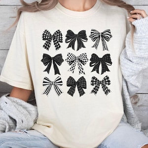 Comfort Colors® Checkered Bow T-Shirt, Coquette Bow Shirt, Bows Shirt, Black Bow Shirt, Retro T-Shirt