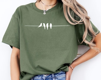 Birds On Wire V-Neck Shirt, Nature Lover Gift