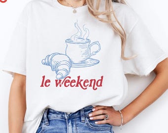 Le Weekend Coffee Croissant T-Shirt, Retro French Graphic Tee