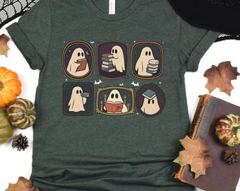 Ghost Reading Books Halloween Shirt, Bookish Teacher Librarian Gift
