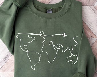 World Map Travel Sweatshirt, Adventure Unisex Sweater