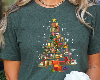 Book Tree Christmas Shirt, Bookworm Xmas Tee