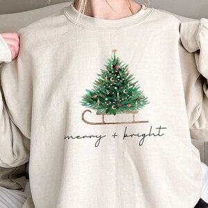 Merry and Bright Sweatshirt, Christmas Sweatshirt for Women, Christmas Hoodie, Christmas Tree Sweatshirt, Holiday Sweatshirt, Xmas Gift