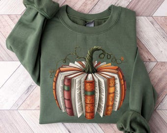 Fall Book Pumpkin Sweatshirt, Halloween Book Lover Hoodie
