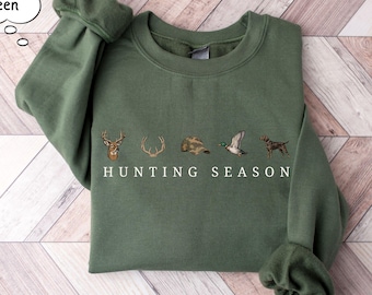 Retro Hunting Season Sweatshirt, Minimal Deer Duck Graphic Hoodie