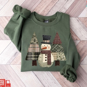 Faux Patchwork Snowman Christmas Sweatshirt, Holiday Hoodie