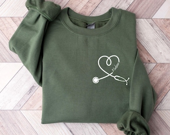 Custom Nurse Sweatshirt, Personalized Stethoscope Heart