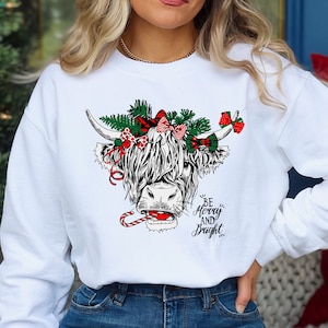 Cow Christmas Sweatshirt, Merry Christmas Heifers Tee, Christmas Cow Sweater, Highland Cow Farm Christmas, Farmer Cow Animal Lover Sweats