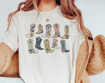 Cowgirl Boots Graphic Tee, Western Concert Shirt, Oversized Fit