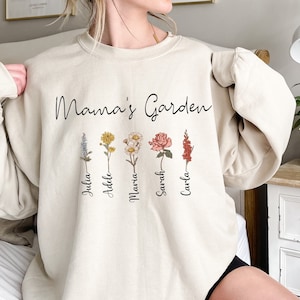 Mama's Garden Shirt, Mom's Flowers Garden Sweater, Mother Day Gift, Birth Month Flower Shirt, Custom Mom Shirt, Custom Flower Shirt