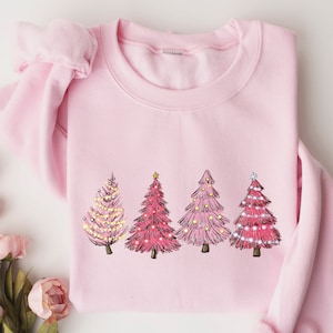Christmas Sweatshirt, Pink Tree Christmas Sweater, Christmas Tree Sweater, Holiday Sweaters for Women, Winter Sweatshirt, Christmas Gift