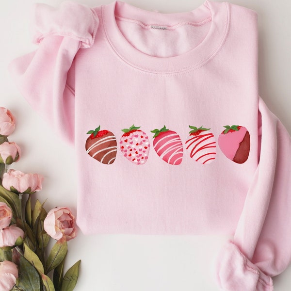 Valentines Day Sweatshirt, Strawberry Sweater, Chocolate Covered Strawberries Sweatshirt, Women Valentines Day Sweatshirt, Heart Sweatshirt