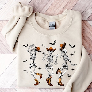 Halloween Dancing Skeleton Sweatshirt, Western Halloween Cow Sweatshirt, Halloween Cowboy Shirt, Halloween Tee, Halloween Cow, Halloween Tee
