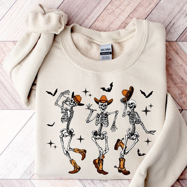 Halloween Dancing Skeleton Sweatshirt, Western Halloween Cow Sweatshirt, Halloween Cowboy Shirt, Halloween Tee, Halloween Cow, Halloween Tee