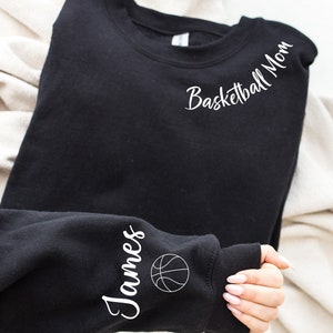 Custom Basketball Mama, Baseball Mom, Soccer Football Mama Sweatshirt with Children Name on Sleeve, Sweatshirt or Hoodie, Mothers Day Gift