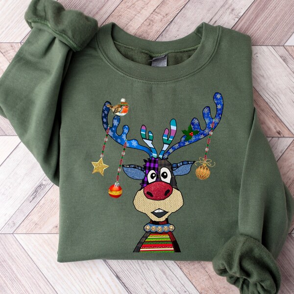 Christmas in the Woods Reindeer Knit Sweatshirt Cream main image 1