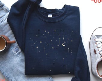 Celestial Sweatshirt, Minimalist Stars Sweatshirt, Mystical Moon Star Hoodie, Space Pullover