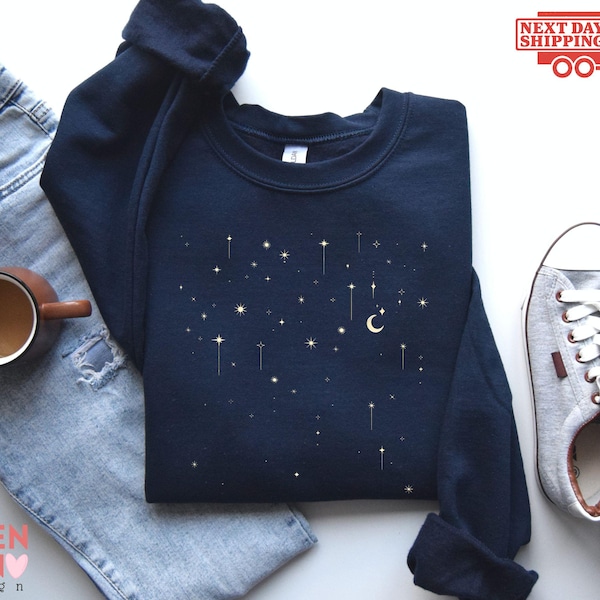 Celestial Sweatshirt, Minimalist Stars Sweatshirt, Mystical Moon Star Hoodie, Space Pullover