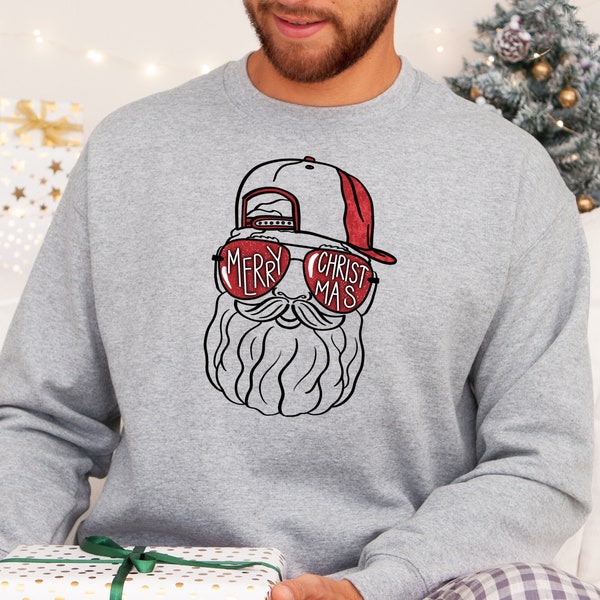 Christmas For Man Sweatshirts, Cool Santa Sweatshirt, Christmas Gifts For Boys, Santa Dad Sweatshirt, Christmas Glasses, Christmas Gif Dad