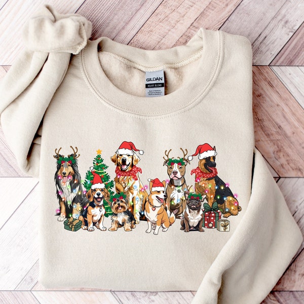 Christmas Dogs Sweatshirt, Dog Mom Shirt, Santa Dog Sweatshirt, Christmas Sweatshirt, Dogs Sweatshirt, Puppies Shirt, Christmas Shirt