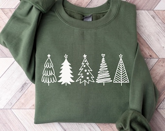 Minimalist Christmas Tree Sweatshirt, Holiday Winter Hoodie