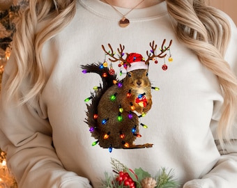 Christmas Squirrel Lights Sweatshirt, Christmas Sweatshirt, Family Christmas Shirt, Christmas Gift Shirt, Christmas Gift For Her