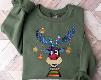 Christmas Sweatshirt, Reindeer Tree Sweatshirt, Christmas Reindeer Lights Shirt, Reindeer Christmas Family Sweatshirt, Gift For Christmas